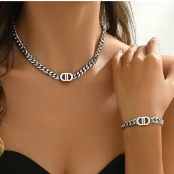 925 Sterling Silver Cuban Chain Necklace & Bracelet Set | Premium Quality - Picture 2 of 6
